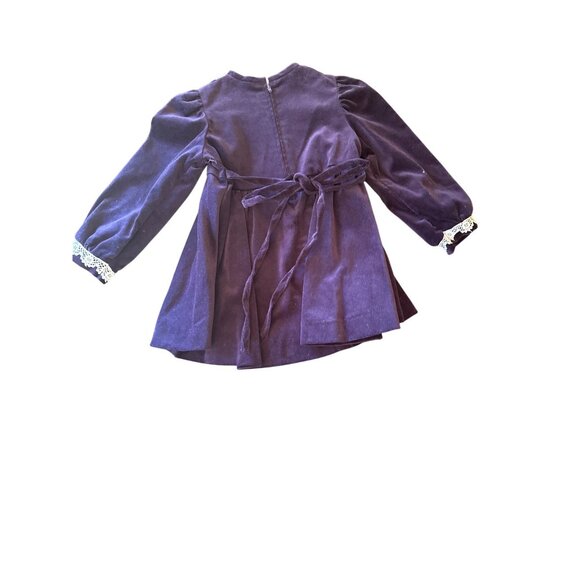 Vintage 80s Good Lad Purple Velvet Baby Dress W/ Lace Trim & Bow - Picture 3 of 5
